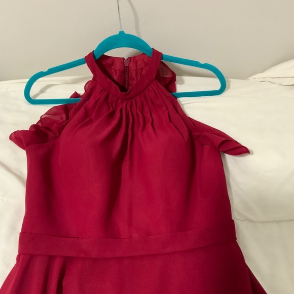 Chiffon dress with A-line scoop tea-length with cascading ruffles - Picture 6 of 8